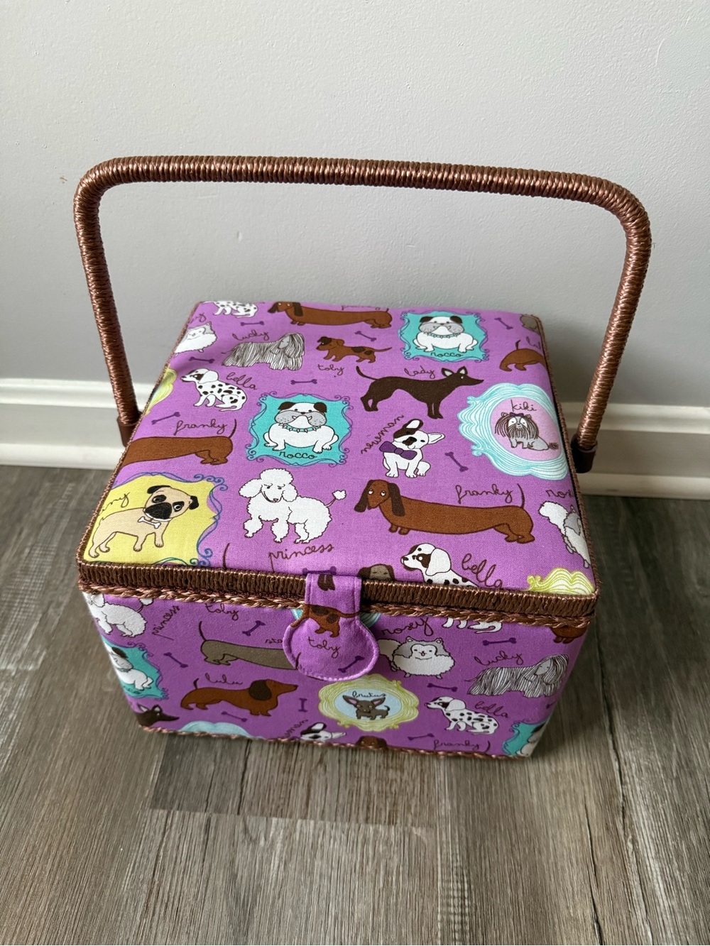 Vintage St Jane’s Sewing Basket Sewing Kit Wicker Dog Purple Sewing Box Misc